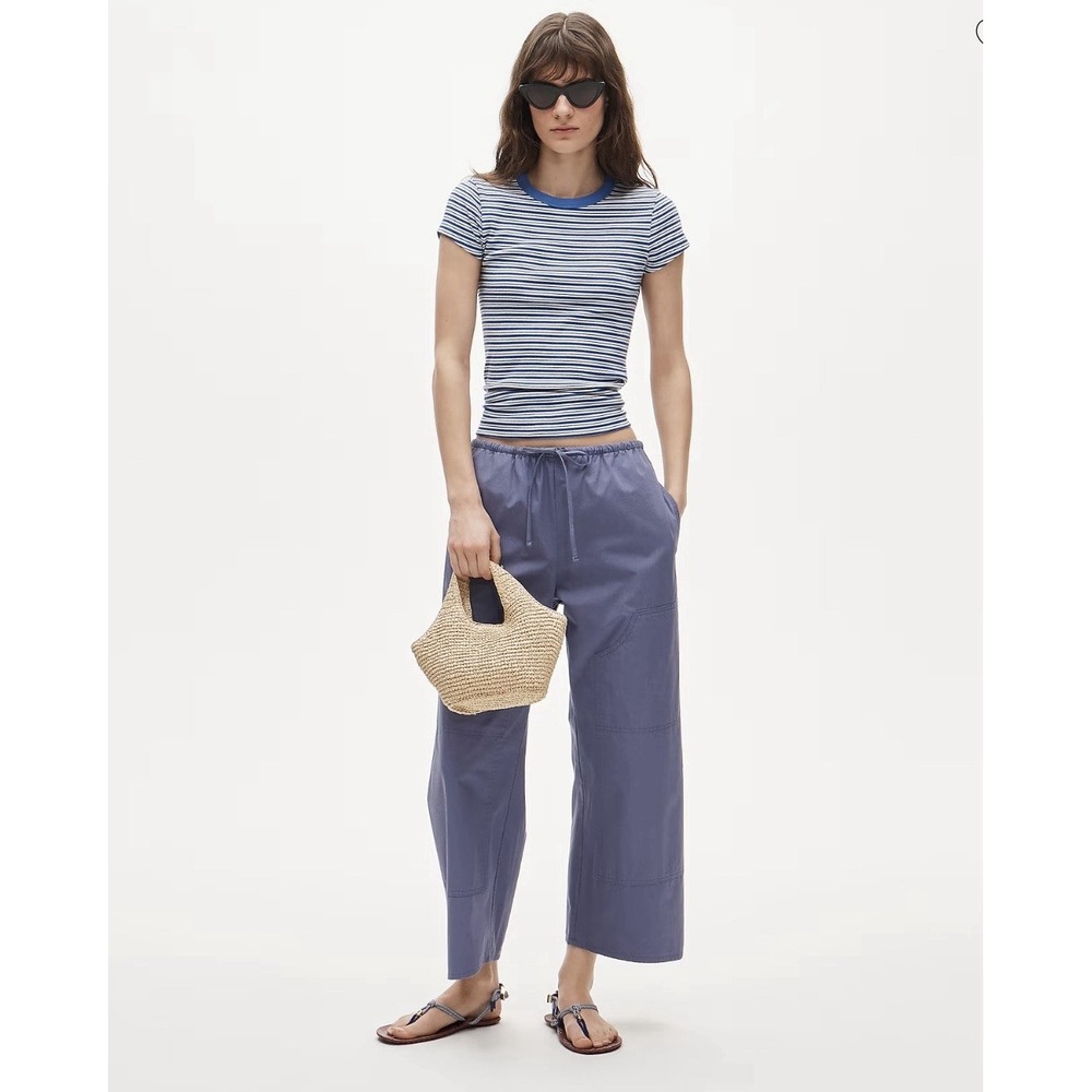 J. Crew Factory Blue Cropped Wide-Leg Drawstring Pants
